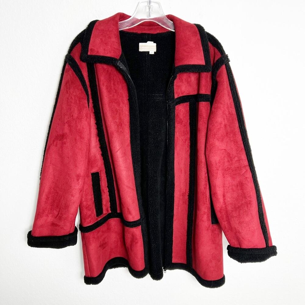 COLDWATER CREEK RED AND BLACK VINTAGE LONG SLEEVE WOMEN MEDIUM Y2K COAT